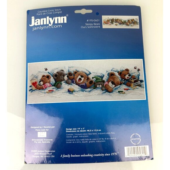 Janlynn Sleepy Bears Counted Cross Stitch 2003 #195-0601 19"x 7" Fiona Jude - Picture 2 of 12